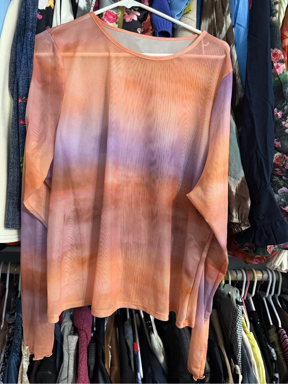Fashion Nova Sheer Ombre Long Sleeve Top - Peach & Lavender